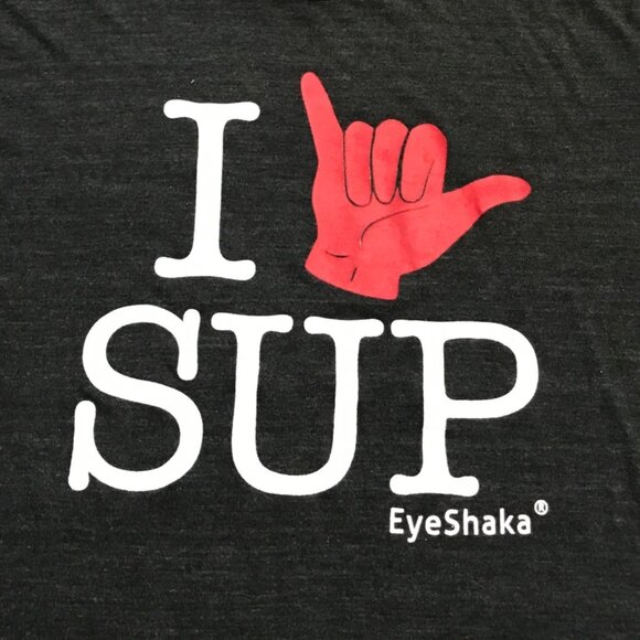 Vtg EyeShaka XL "I Heart Sup" Gray Short Sleeve Graphic T Shirt Paddleboard - Picture 1 of 6